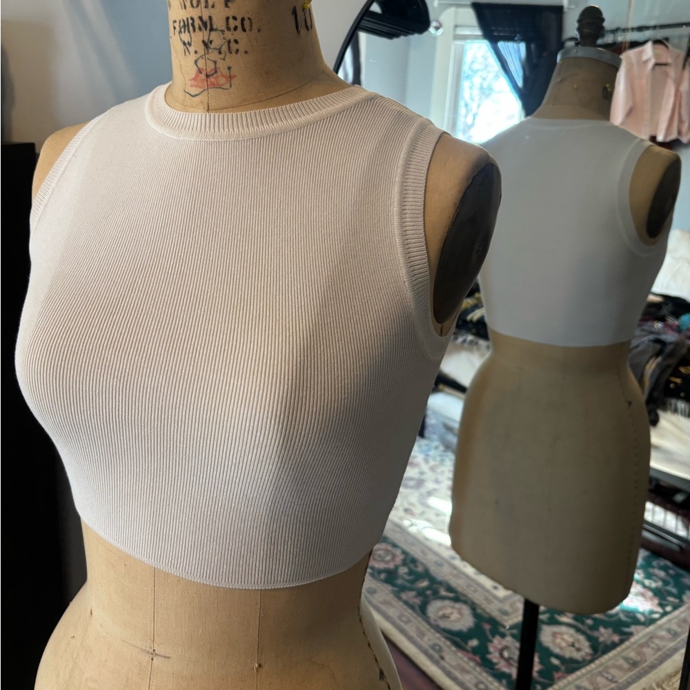Zara ribbed white cropped sleeveless top